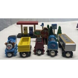 Lot of 13 Wooden Reindeer Thomas the Tank Engine Trains Signs Trees Gas Station
